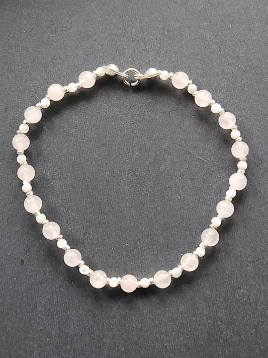 Rose Quartz and Shell Bead Stretch Bracelet BR-21