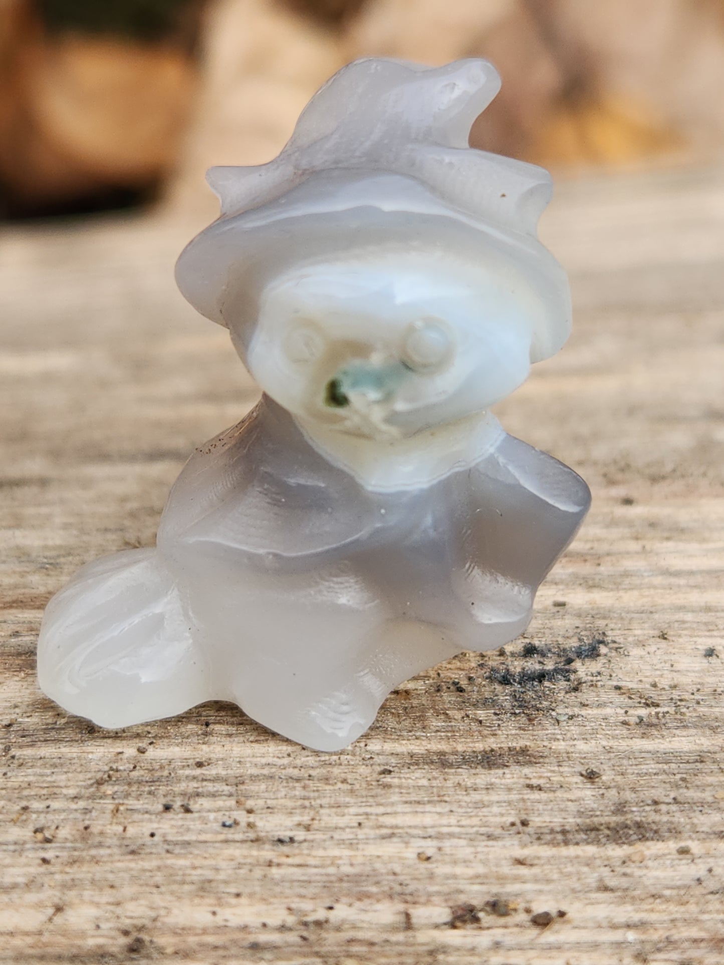 Agate Cat on a Broomstick mini-carving