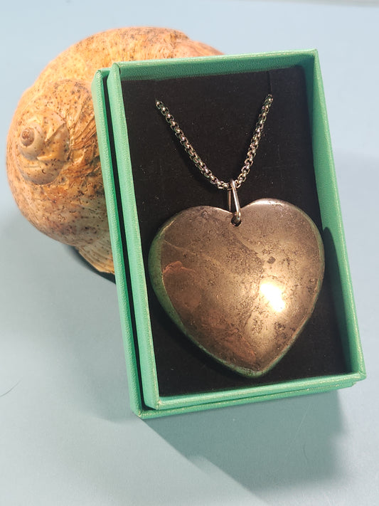Pyrite Heart Stainless Steel Box Chain Necklace