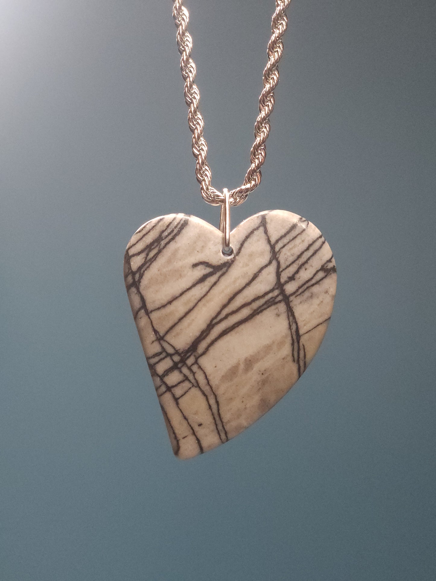 Black Network Heart Necklace with 20" Stainless Steel Rope Chain