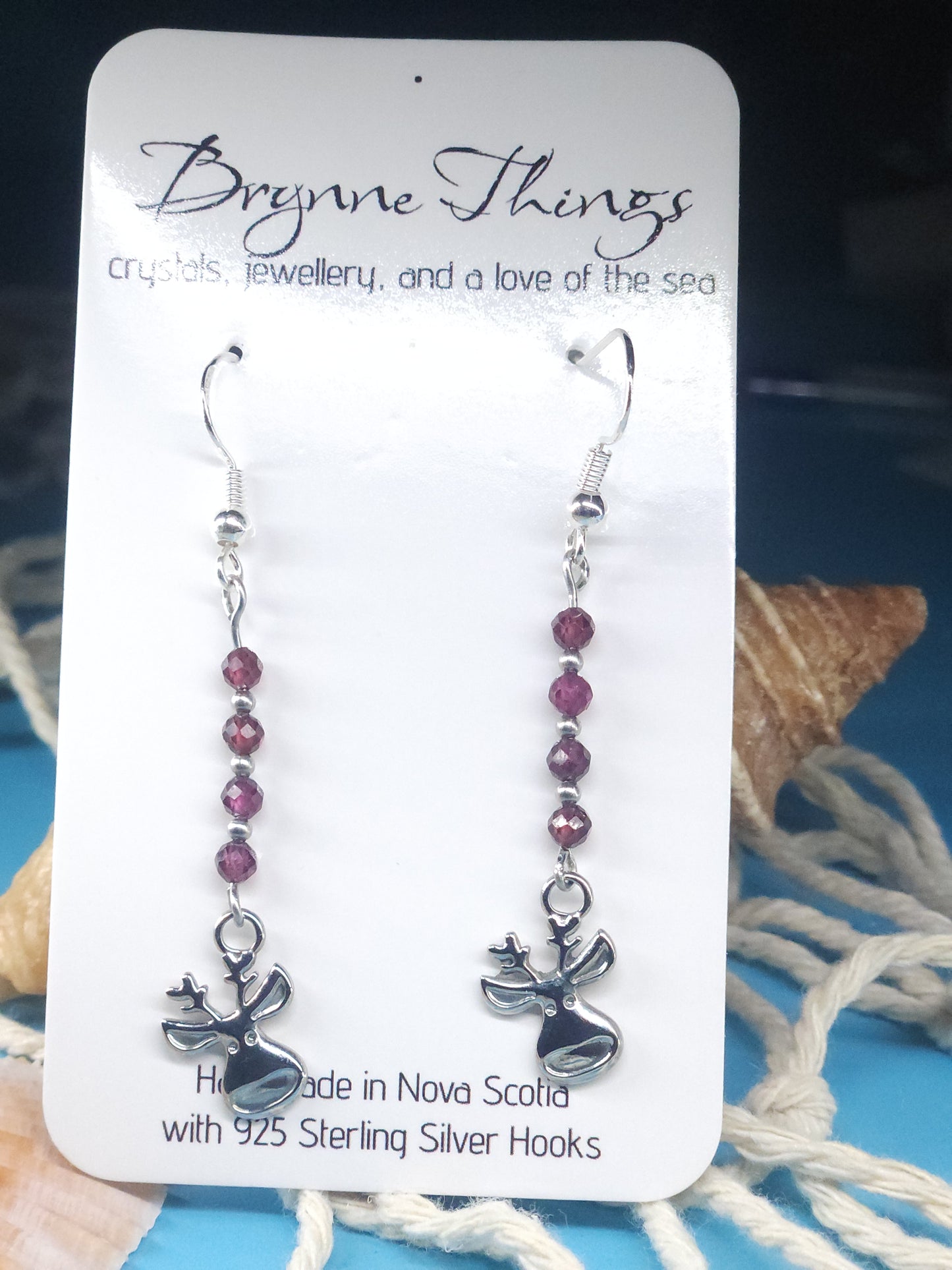 Garnet Faceted Earrings with Moose Charm