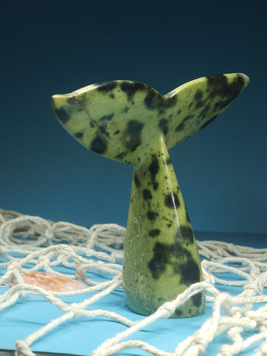 Lepoard Stone Serpentine Whale Tail Carving