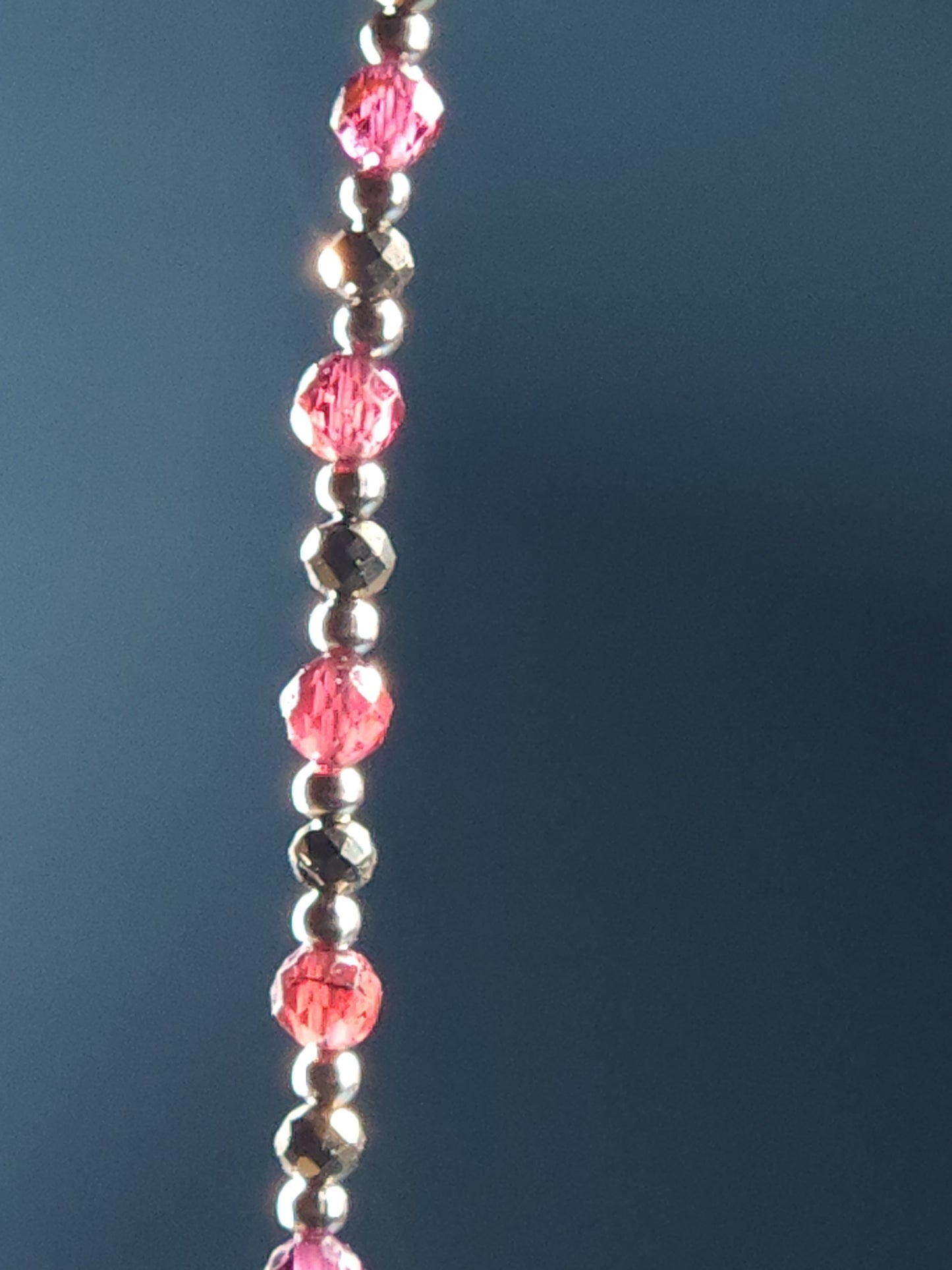 Garnet and Pyrite Stainless Cable Bracelet 6.5-7.5 inch