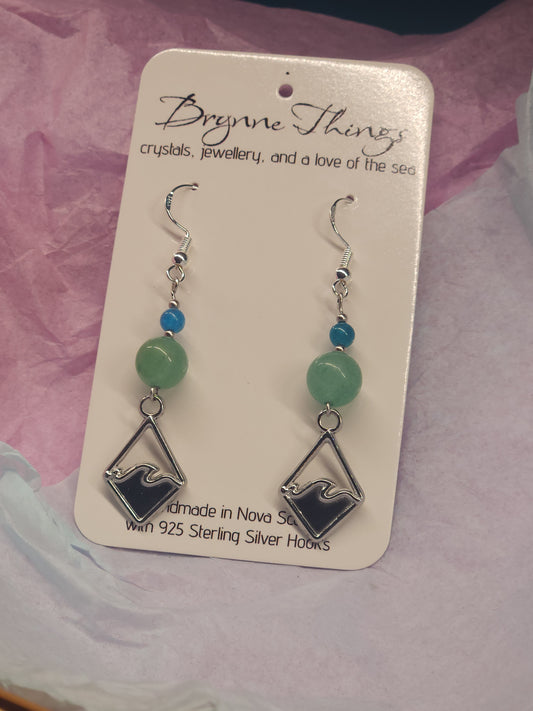 Green Aventurine and Blue Apatite Wave Earrings