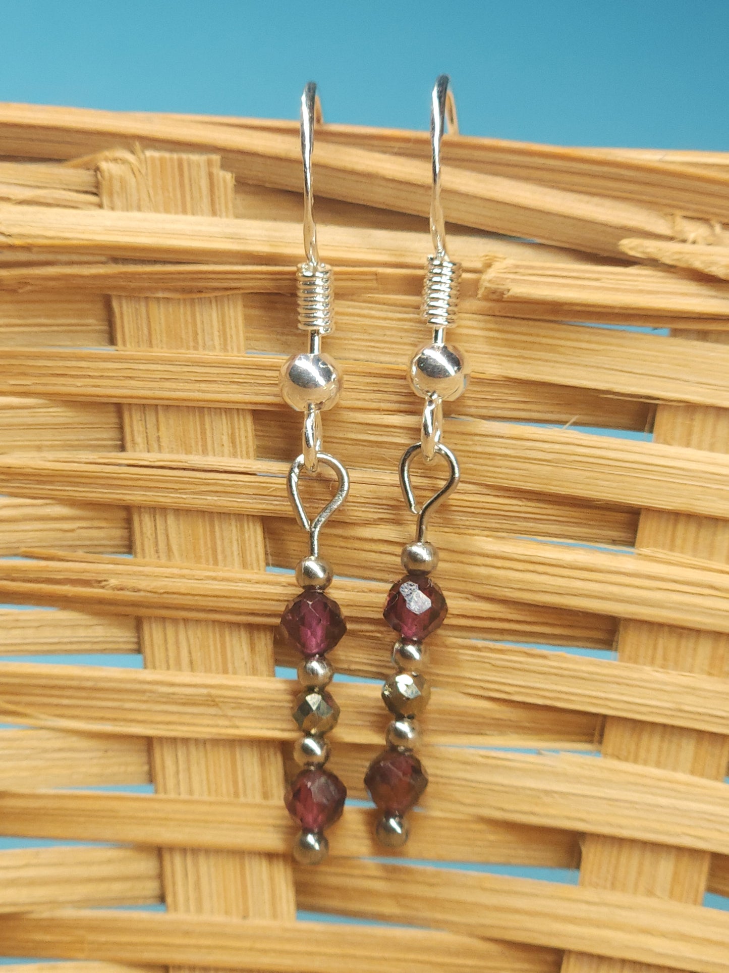 Garnet and Pyrite Faceted Earrings