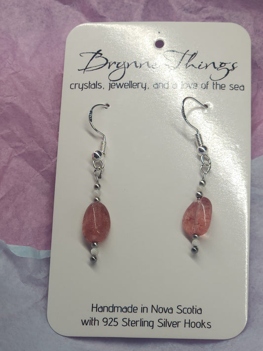 Strawberry Quartz and Mother of Pearl Dangle Earrings