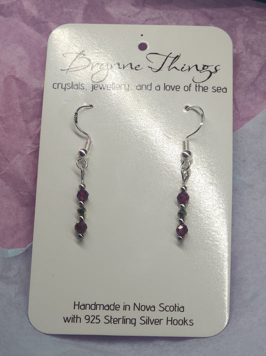 Garnet and Pyrite Faceted Earrings