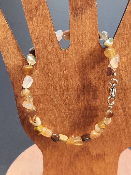 Petrified Wood Stainless Cable Bracelet PWC-001S