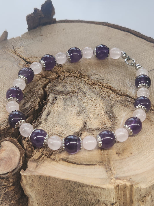 Amethyst & Rose Quartz Stretch Bracelet BR-SAR01S