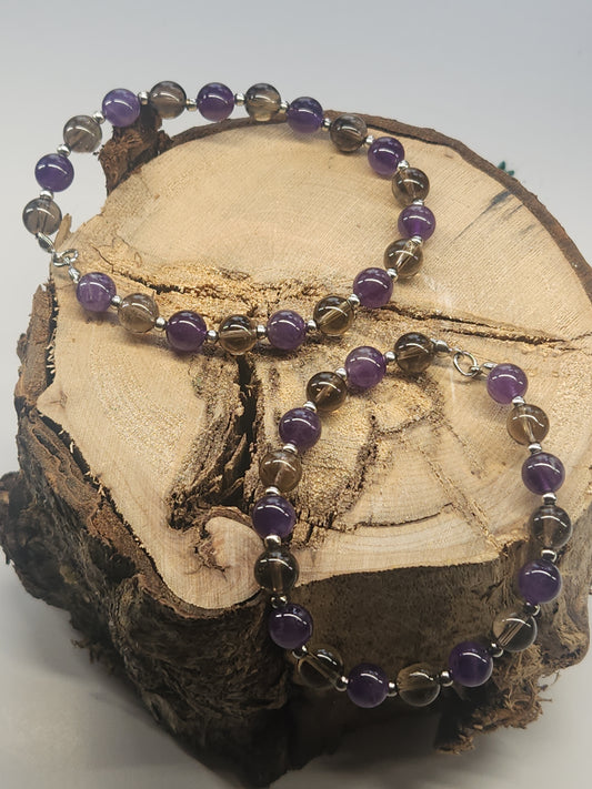 Amethyst & Smoky Quartz Stretch Bracelet BR-SAS01S