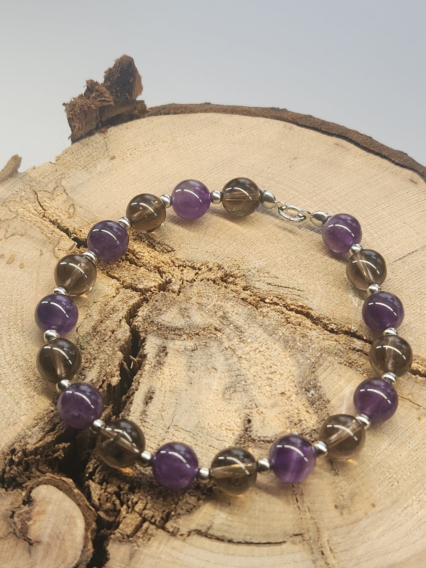 Amethyst & Smokey Quartz Stretch Bracelet BR-SAS01S