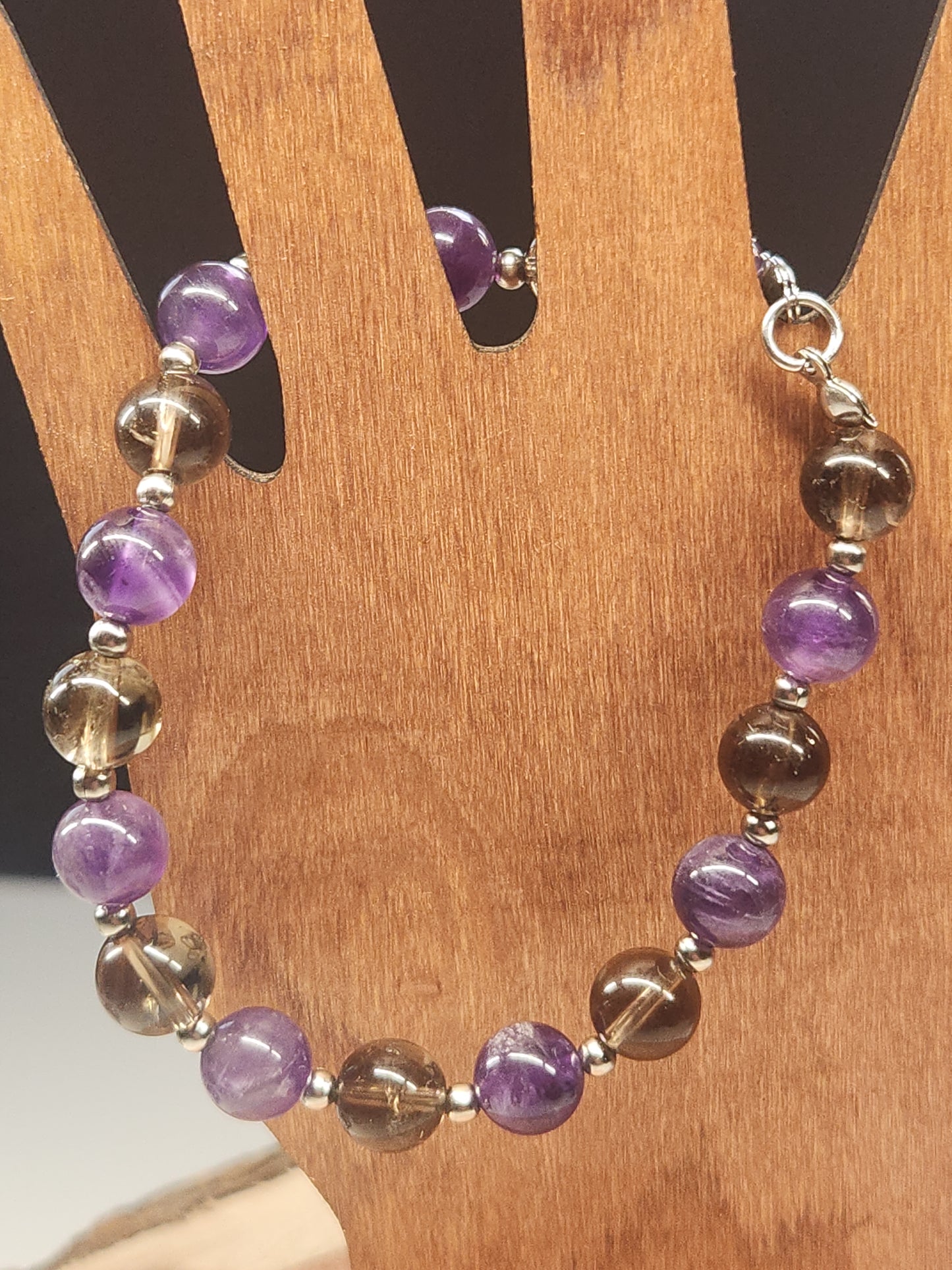 Amethyst & Smokey Quartz Stretch Bracelet BR-SAS01S
