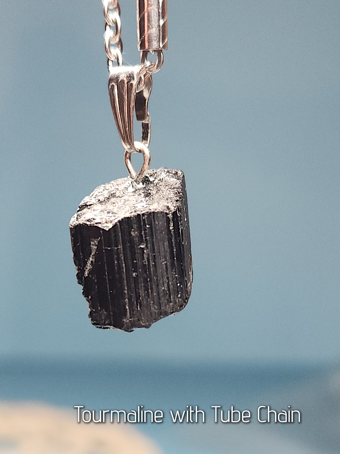 Tourmaline Necklace with Stainless Steel Box or Tube Chain