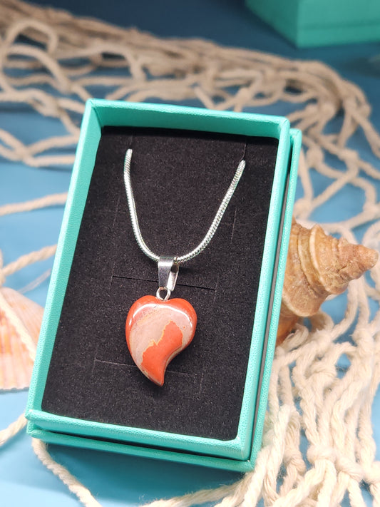 Red Jasper Heart Stainless Steel Snake Chain Necklace