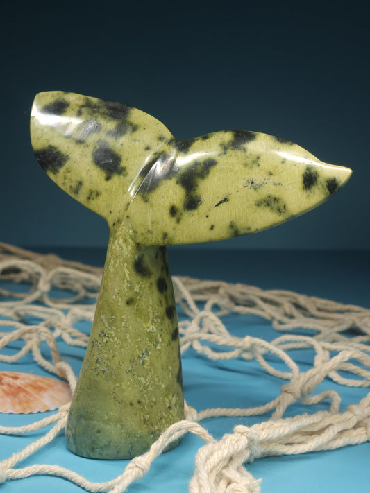 Lepoard Stone Serpentine Whale Tail Carving