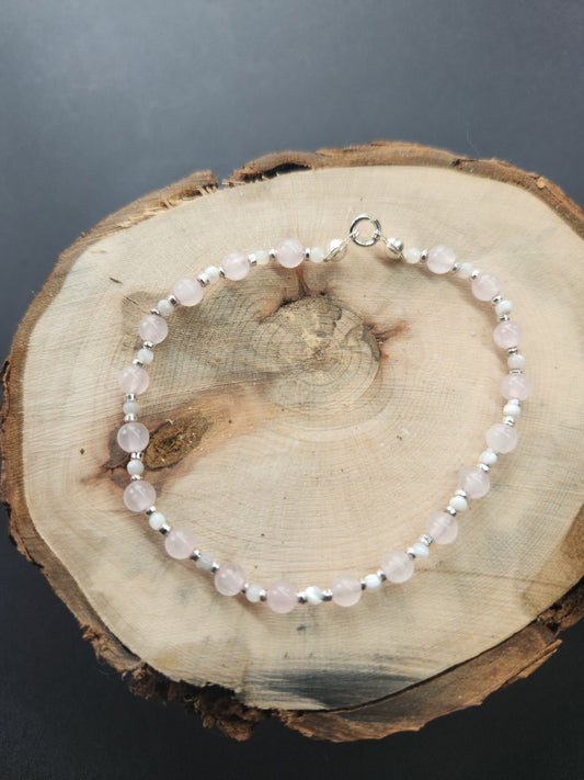Rose Quartz and Shell Bead Stretch Bracelet BR-21