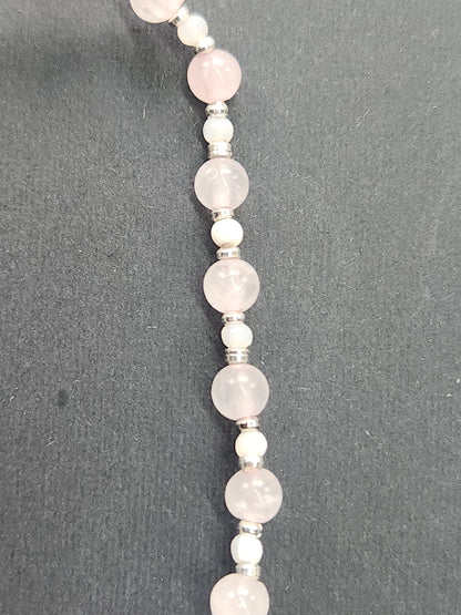 Rose Quartz and Shell Bead Stretch Bracelet BR-21