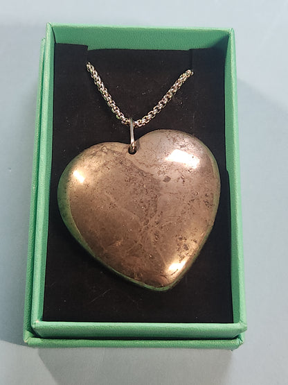 Pyrite Heart Stainless Steel Box Chain Necklace