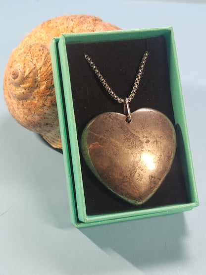 Pyrite Heart Stainless Steel Box Chain Necklace