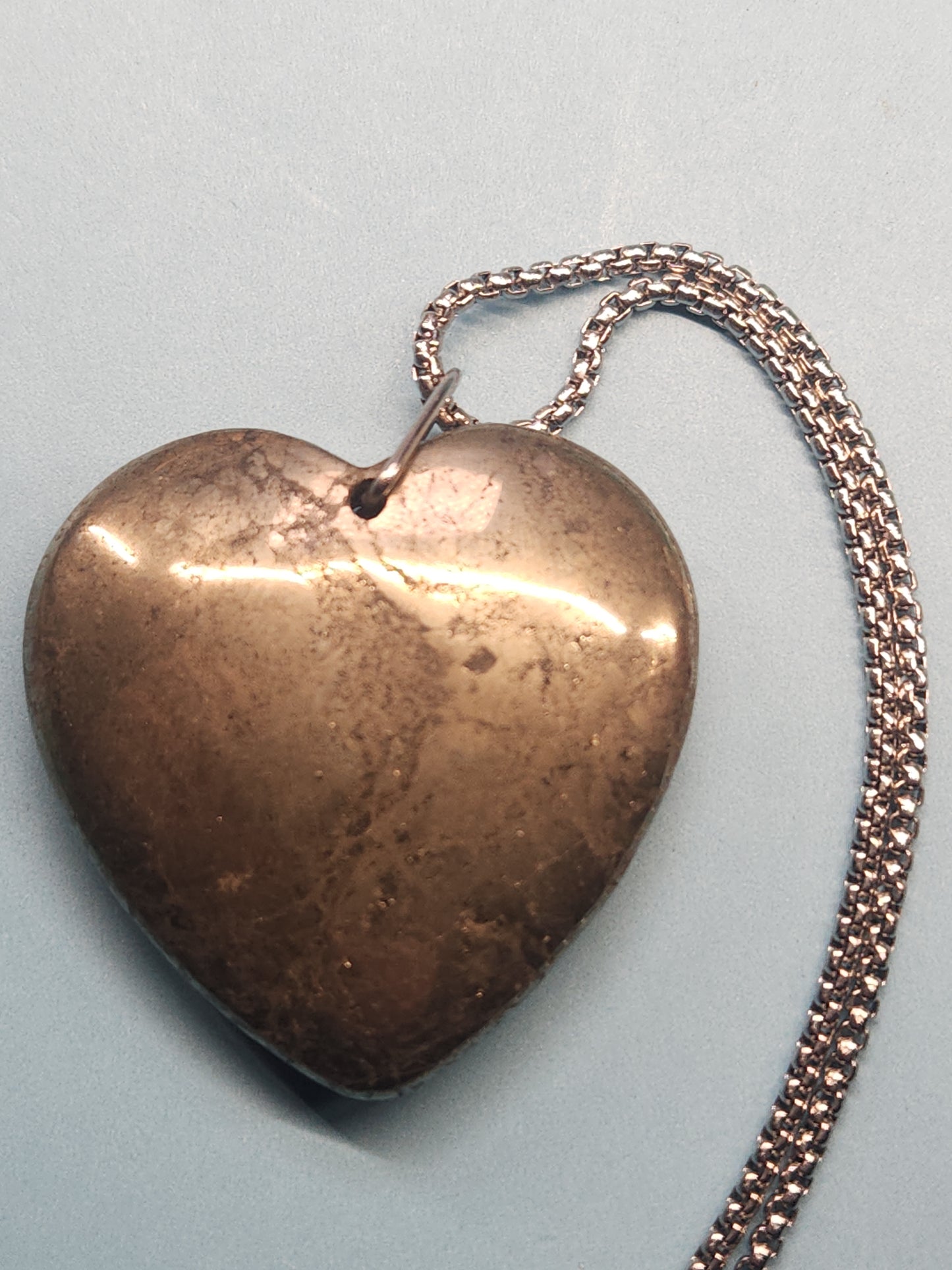 Pyrite Heart Stainless Steel Box Chain Necklace
