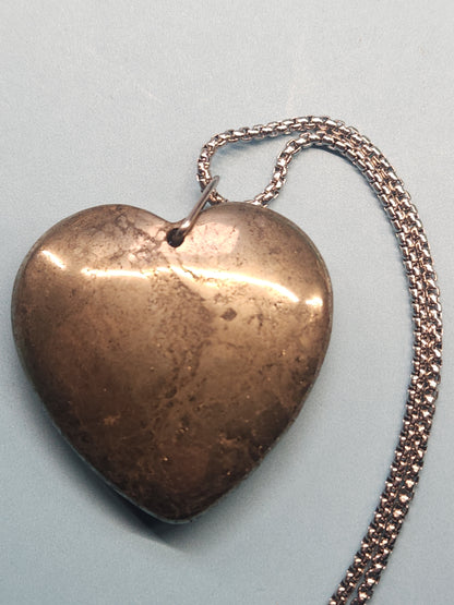 Pyrite Heart Stainless Steel Box Chain Necklace
