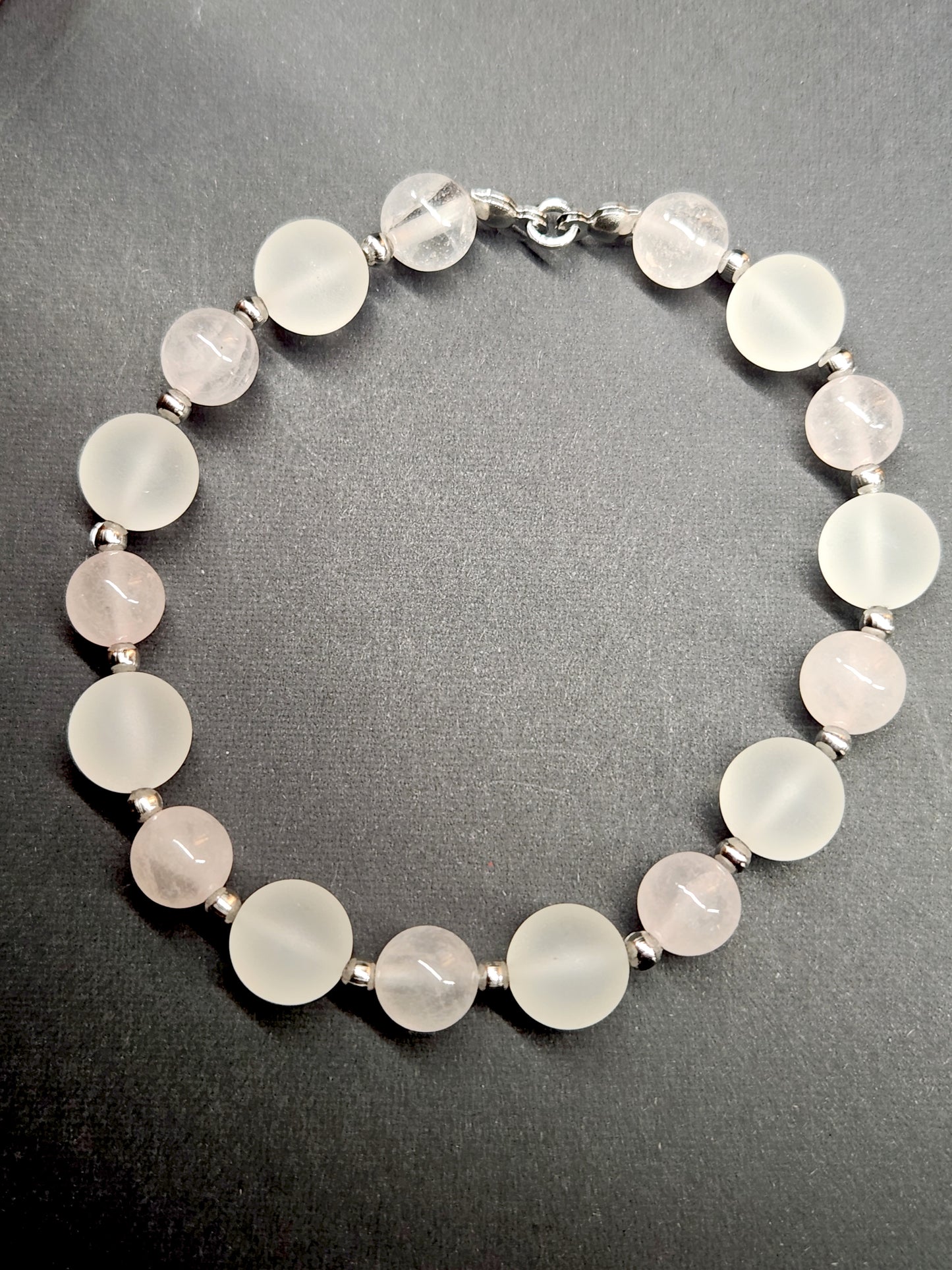Matte & Rose Quartz Stretch Bracelet 7 inches