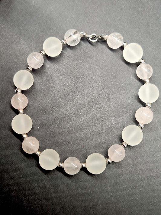 Matte & Rose Quartz Stretch Bracelet 7 inches