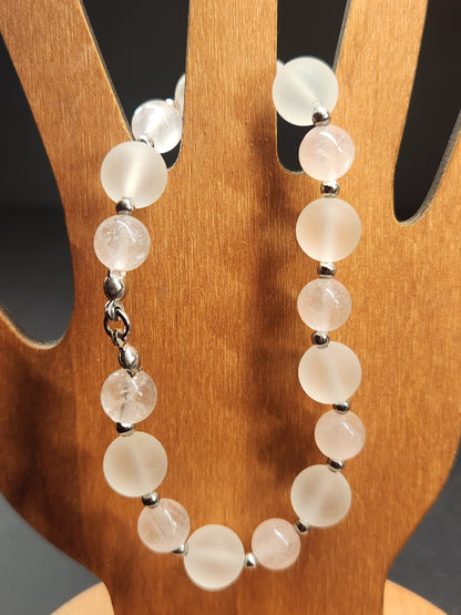 Matte & Rose Quartz Stretch Bracelet 7 inches