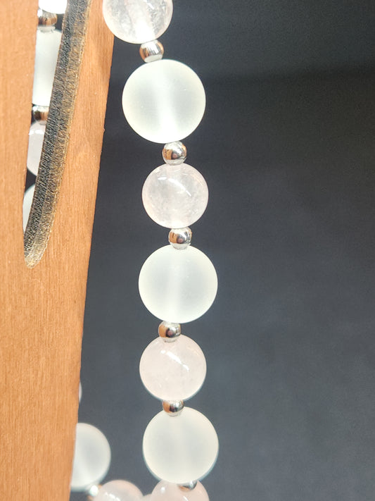 Matte & Rose Quartz Stretch Bracelet 7 inches