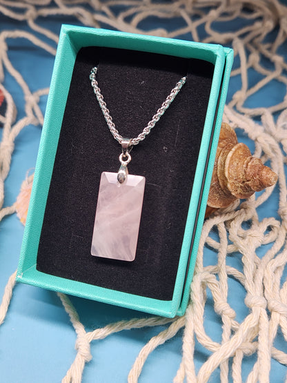Rose Quartz Necklace with Stainless Steel Box Chain