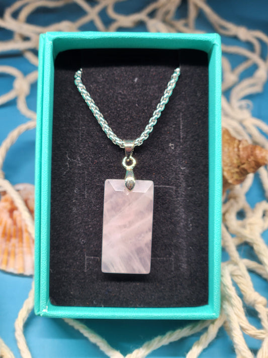 Rose Quartz Necklace with Stainless Steel Box Chain