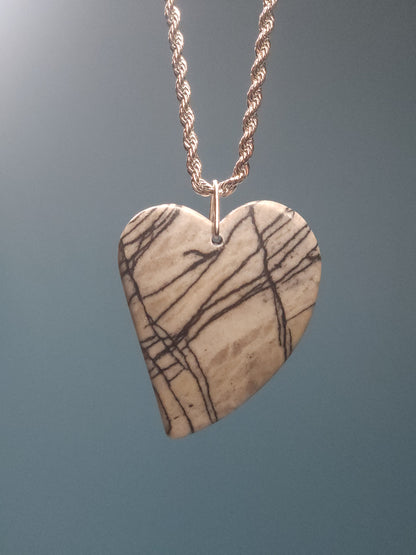 Black Network Heart Necklace with 20" Stainless Steel Rope Chain