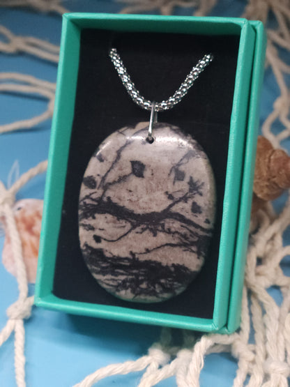 Black Network Necklace with 18" Stainless Steel Popcorn Chain