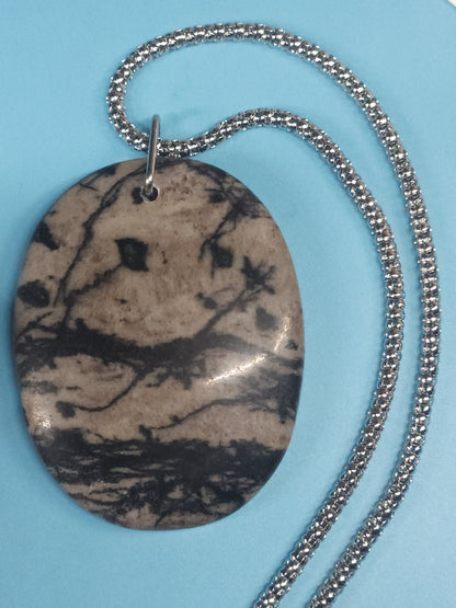 Black Network Necklace with 18" Stainless Steel Popcorn Chain