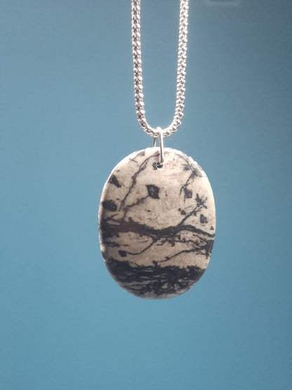 Black Network Necklace with 18" Stainless Steel Popcorn Chain