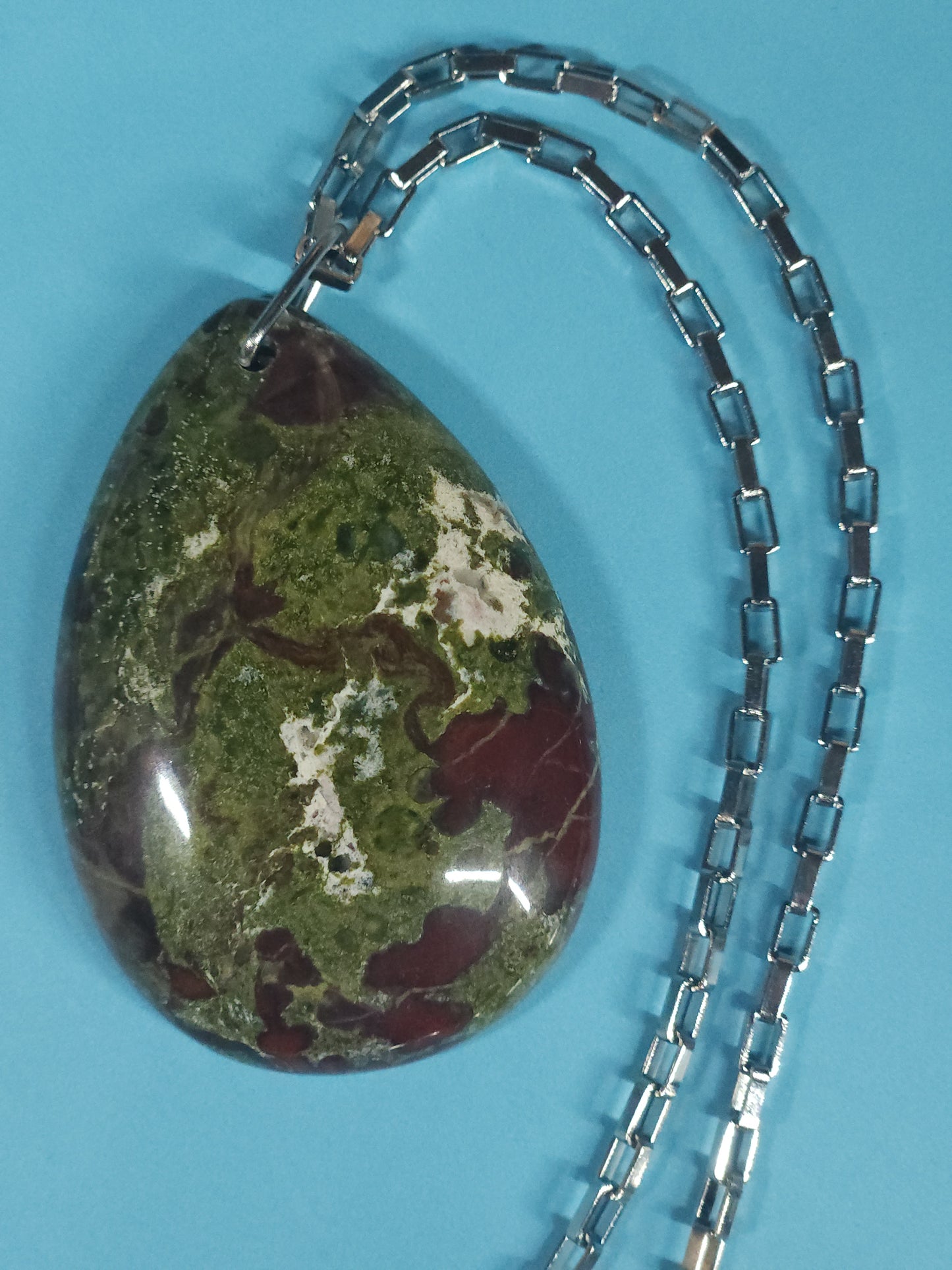 African Bloodstone Necklace with 20" Stainless Steel Box Chain