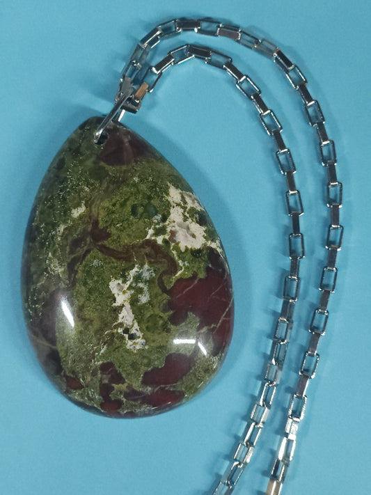 African Bloodstone Necklace with 20" Stainless Steel Box Chain