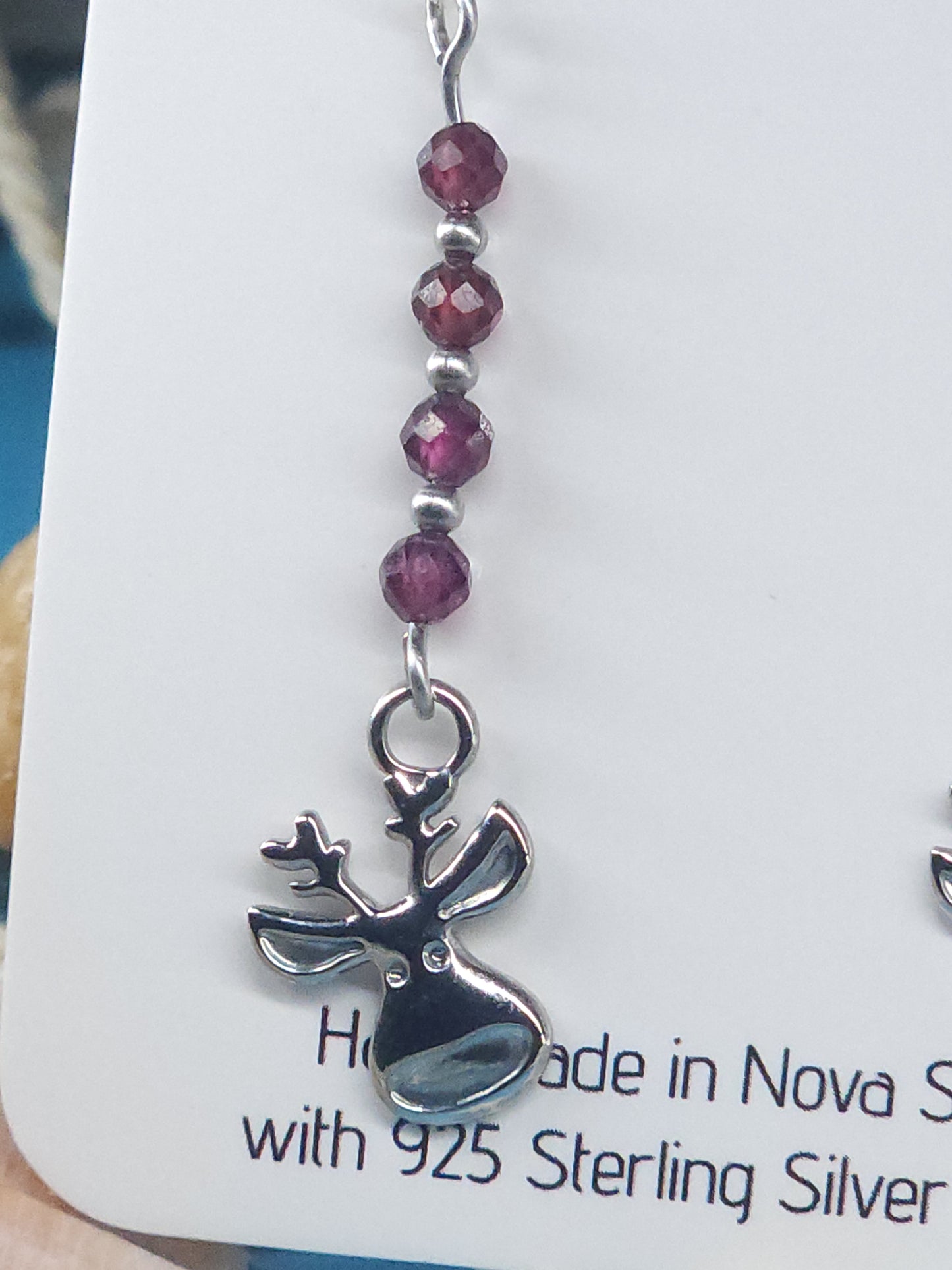 Garnet Faceted Earrings with Moose Charm
