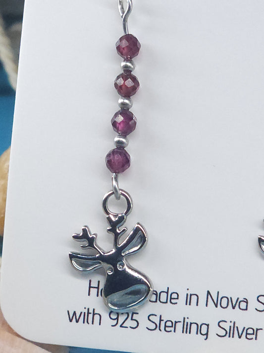 Garnet Faceted Earrings with Moose Charm
