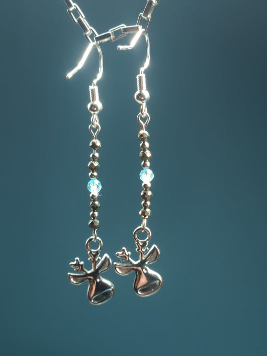 Pyrite and Topaz Faceted Earrings with Moose Charm