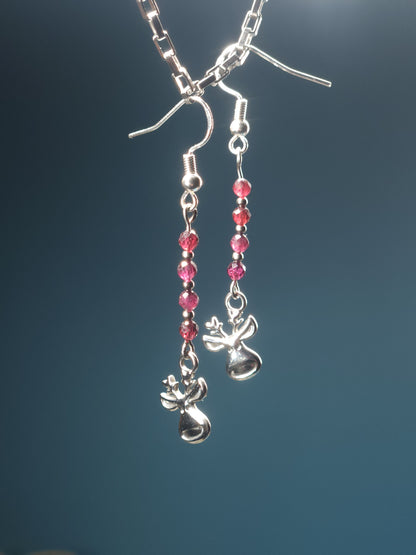 Garnet Faceted Earrings with Moose Charm