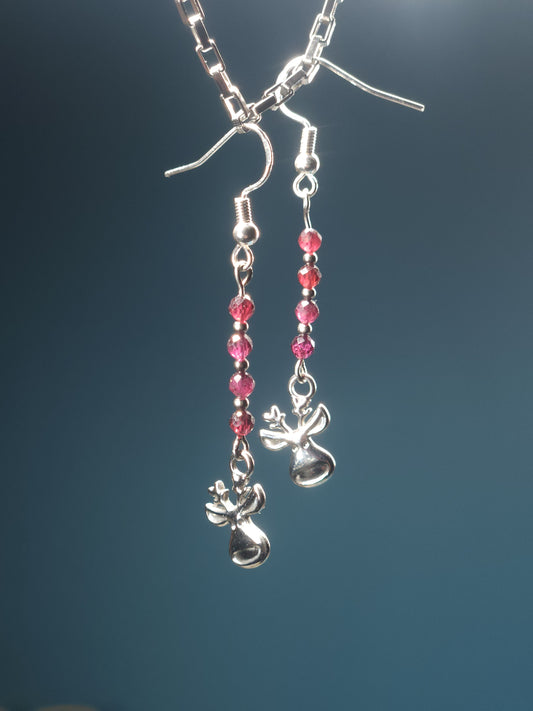 Garnet Faceted Earrings with Moose Charm