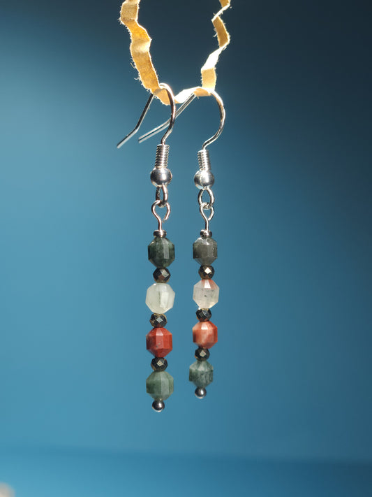 African Bloodstone Faceted Barrel Earrings (3 styles)
