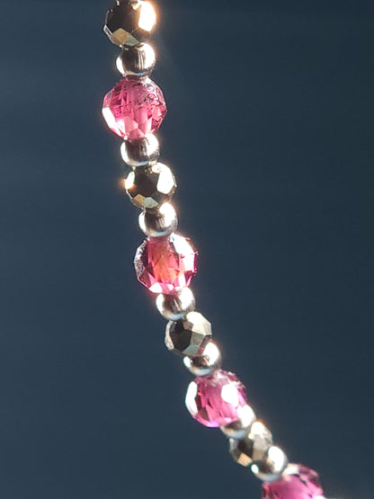 Garnet and Pyrite Stainless Cable Bracelet 6.5-7.5 inch