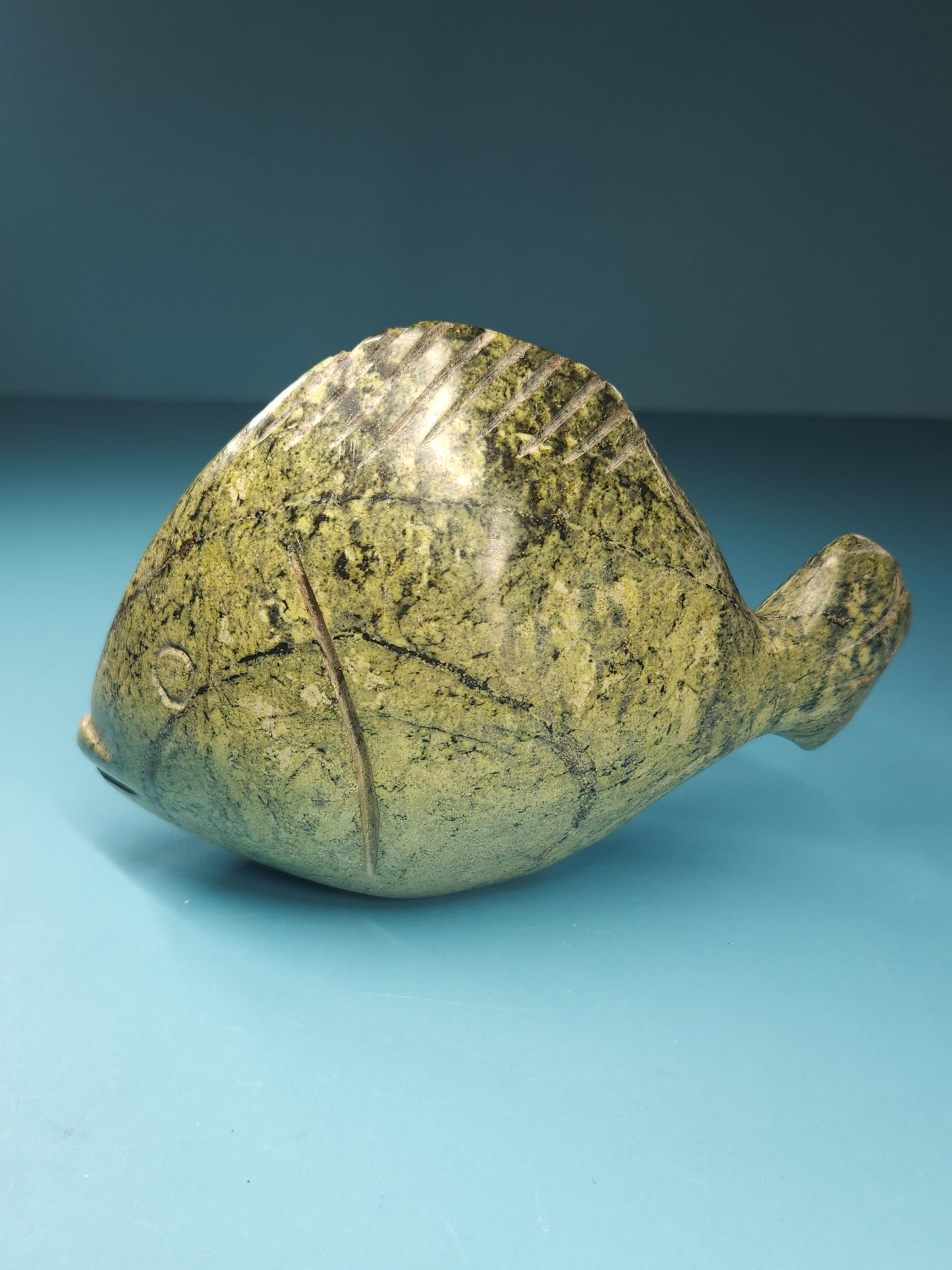 Leopard Stone Serpentine Fish Carving 708g