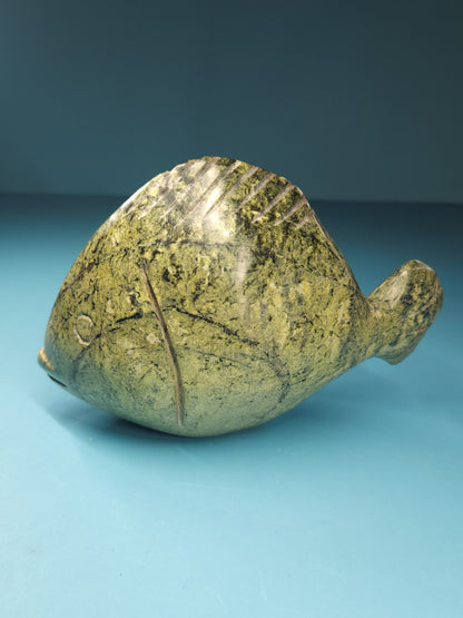 Leopard Stone Serpentine Fish Carving 708g