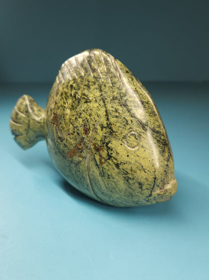Leopard Stone Serpentine Fish Carving 708g
