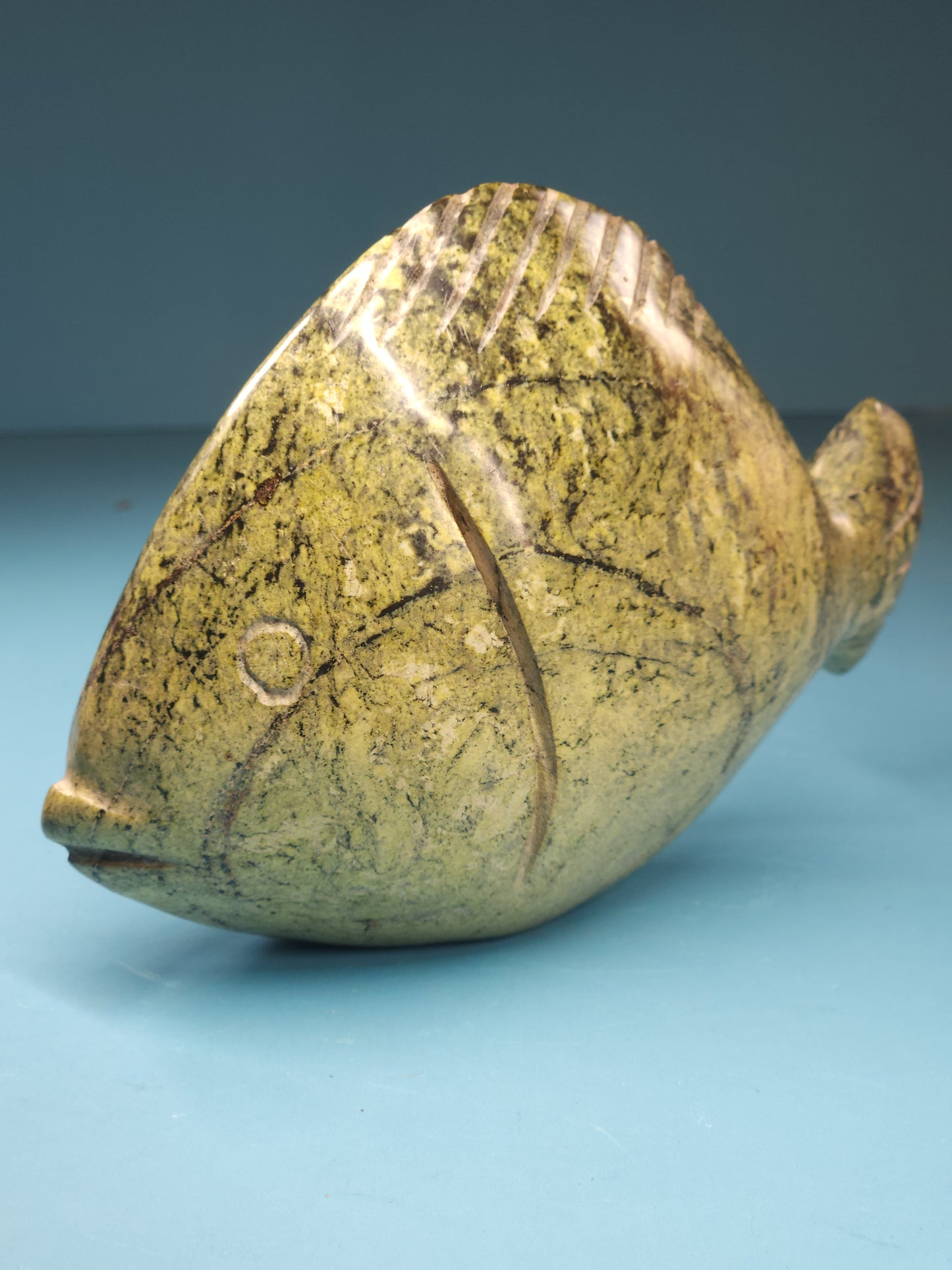 Leopard Stone Serpentine Fish Carving 708g