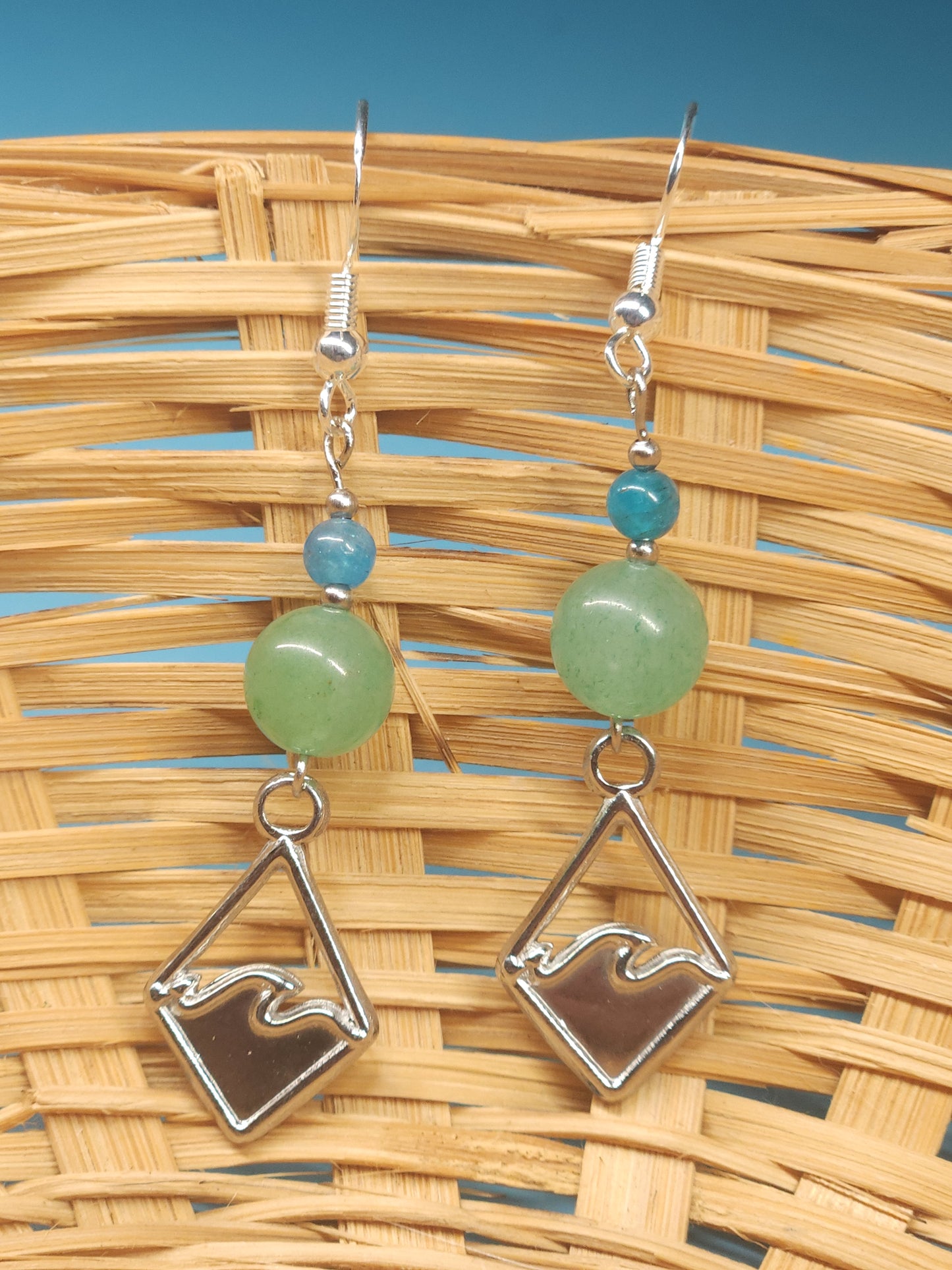 Green Aventurine and Blue Apatite Wave Earrings