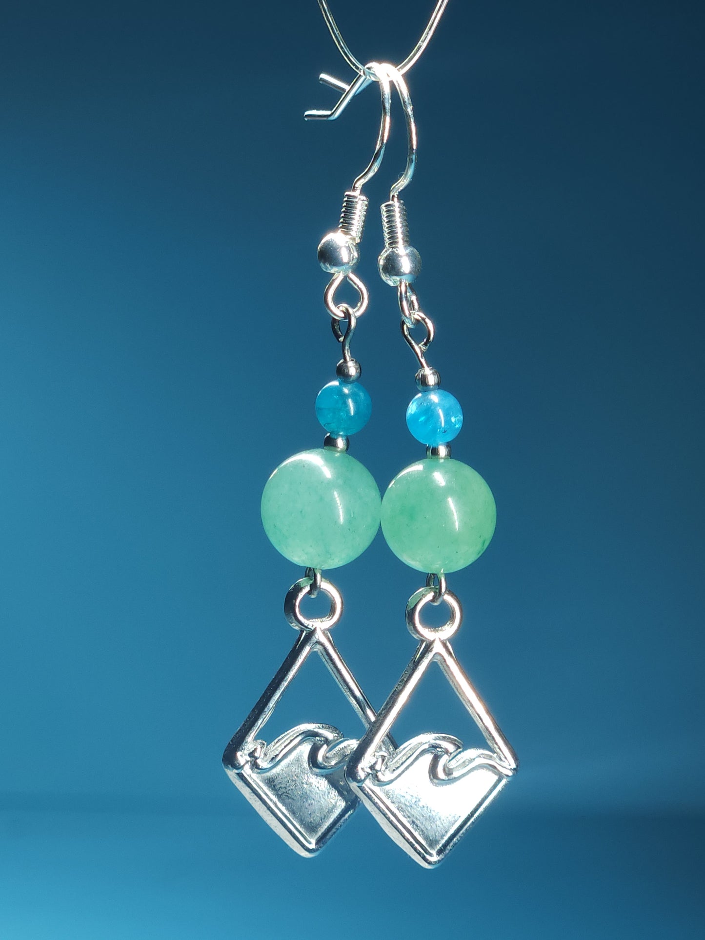 Green Aventurine and Blue Apatite Wave Earrings